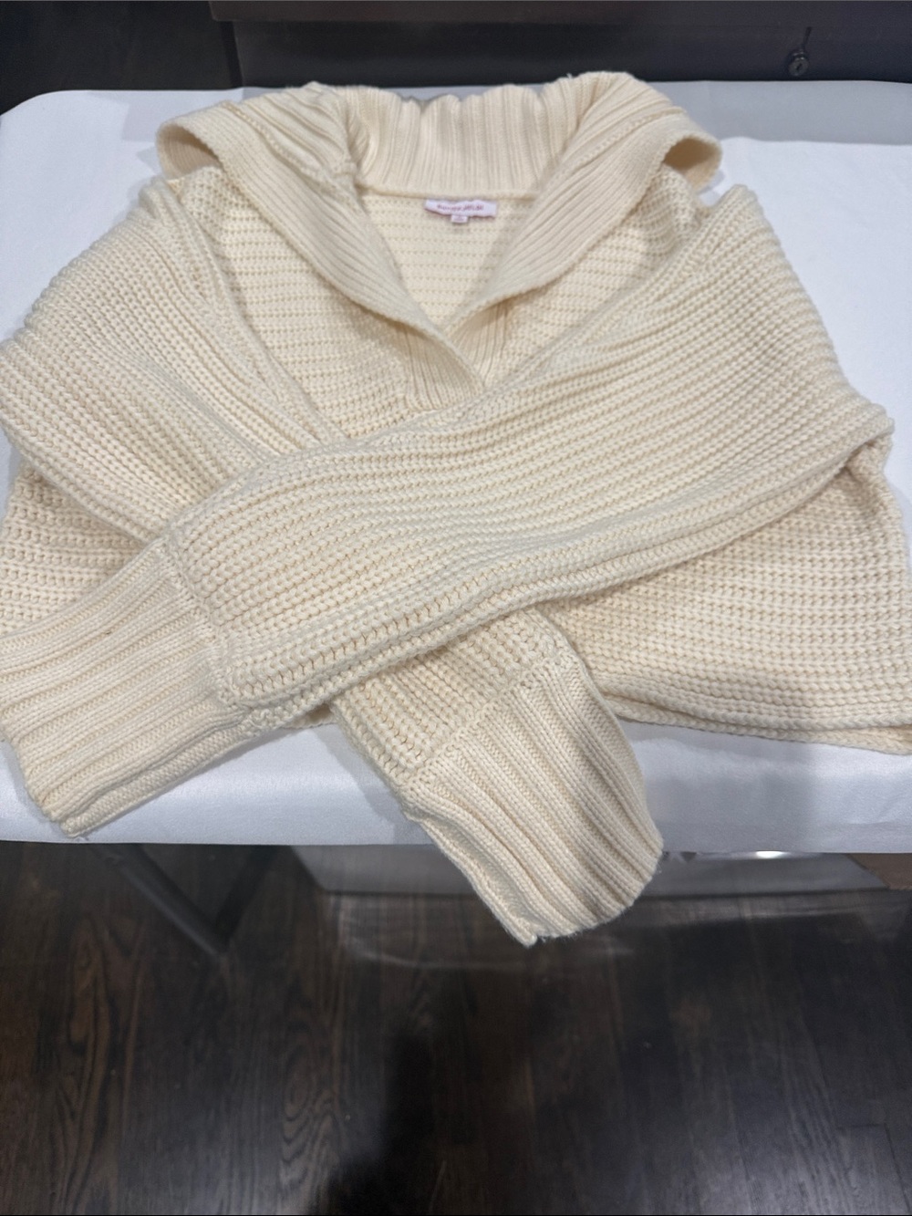 Cream Ribbed Cowl-Neck Sweater - Picture 2 of 3